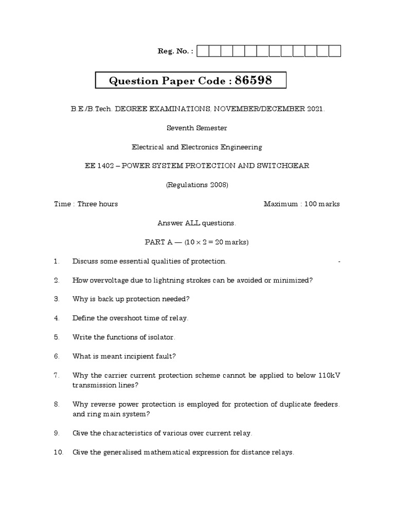 Eee ND 2021 Ee 1402 Power System Protection and Switchgear 294283621