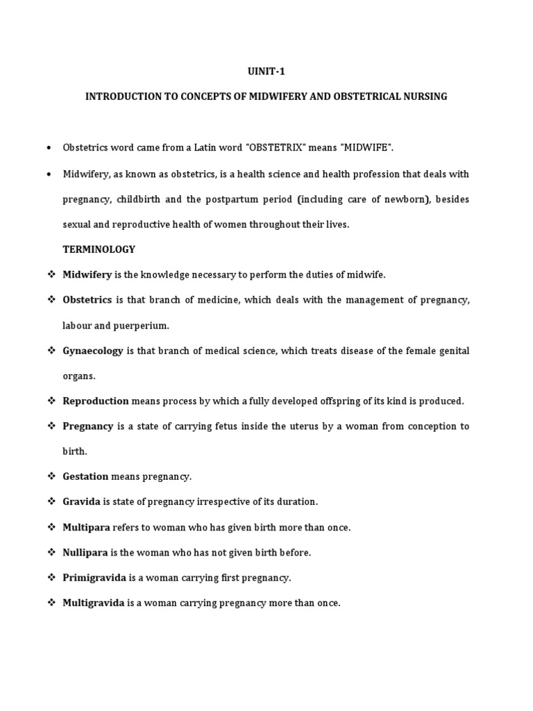 Obg Unit 1 Pdf Midwife Childbirth
