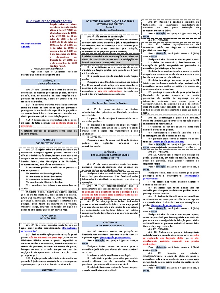 Lei 13.869/19: Crimes de Abuso de Autoridade | PDF | Sentença (jurídico ...