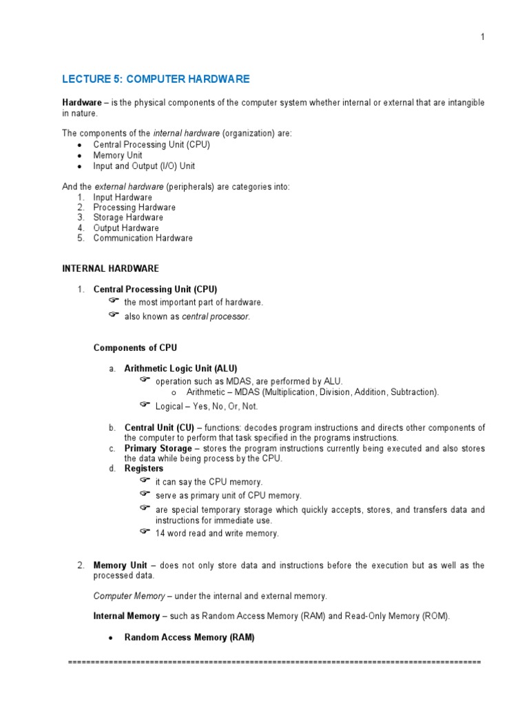 Computer Hardware Components Explained | PDF | Computer Data Storage ...