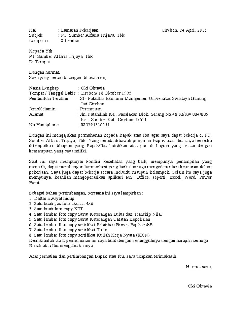 Surat Lamaran Kerja OKI | PDF