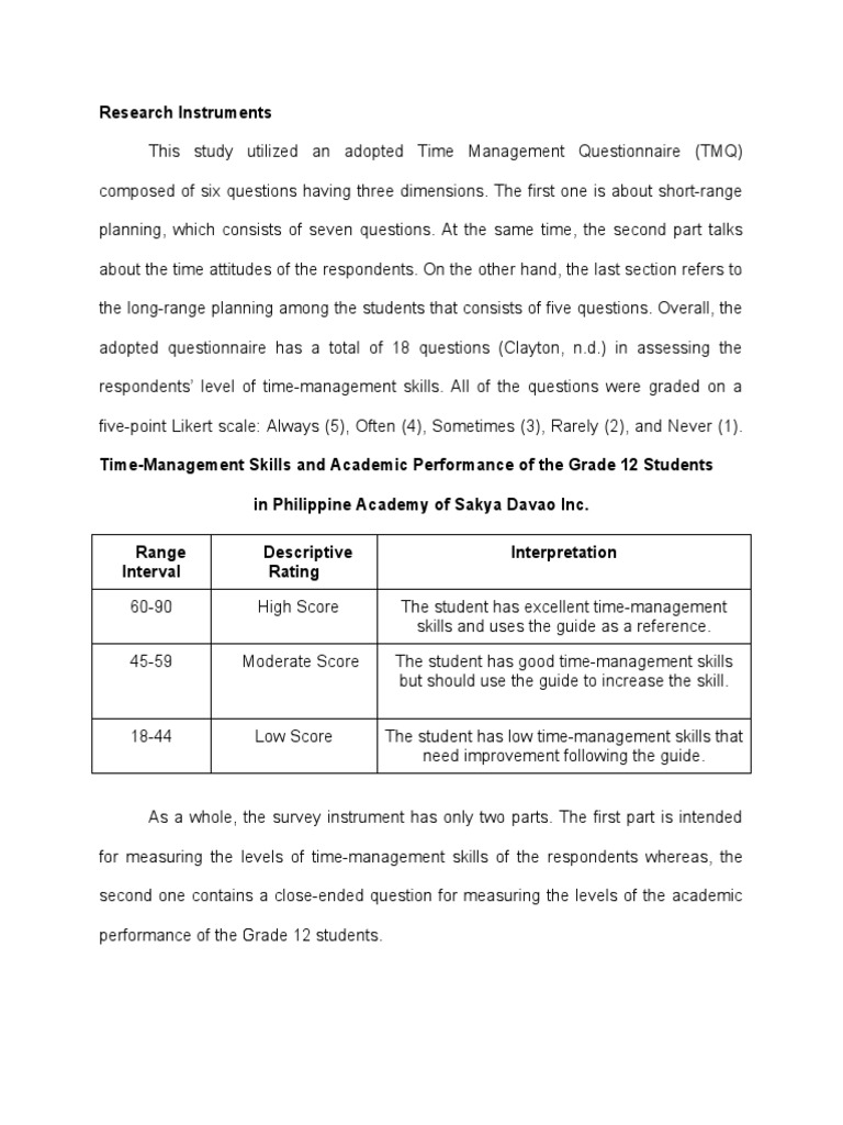Time Management Questionnaire for Students | PDF | Validity (Statistics ...