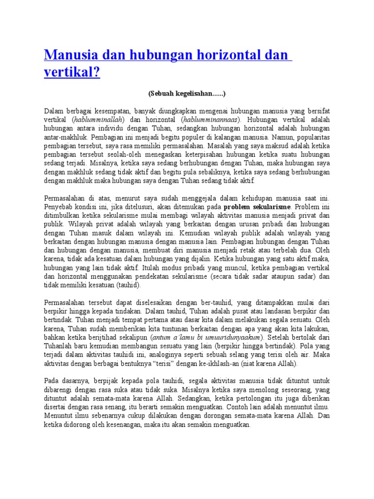 Manusia Dan Hubungan Horizontal Dan Vertikal | PDF