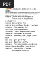 Schedule for the 3’s at the KidZone