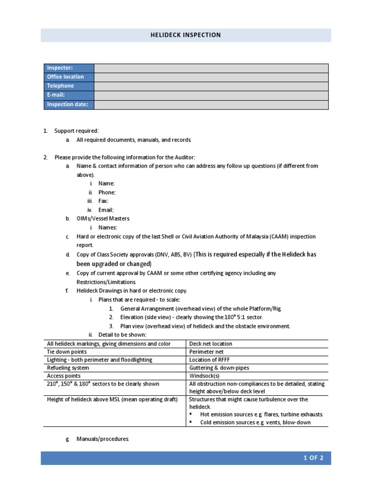 Helideck Inspection Requirements in India | PDF