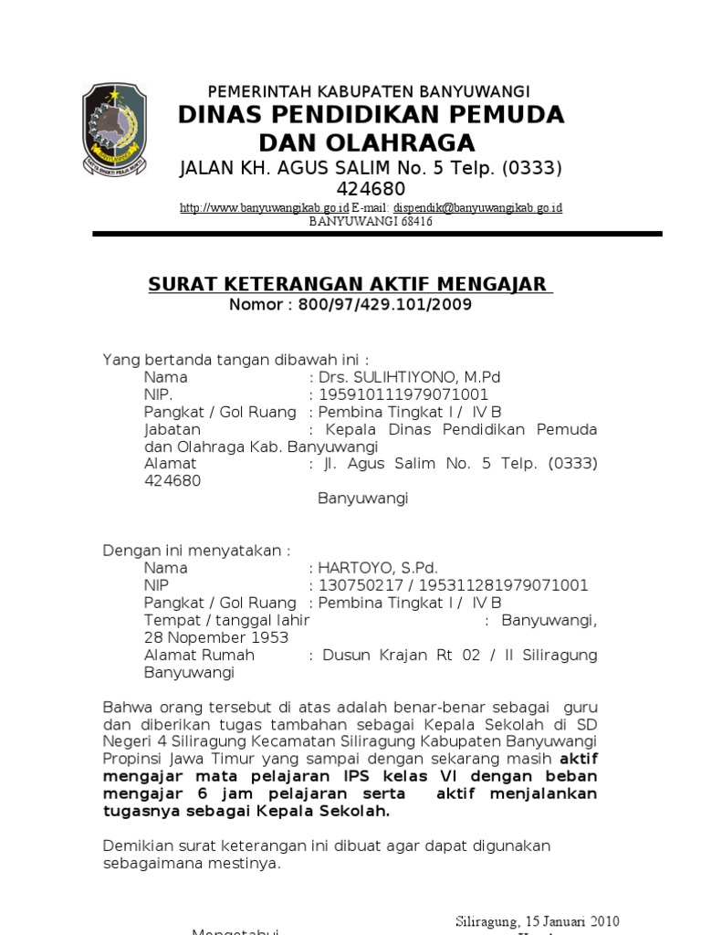 Surat Aktif Mengajar Kepala Sekolah Pdf