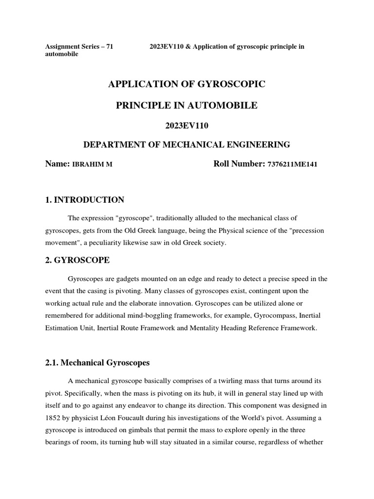 Application of Gyroscopic Principle in Automobiles An Analysis of