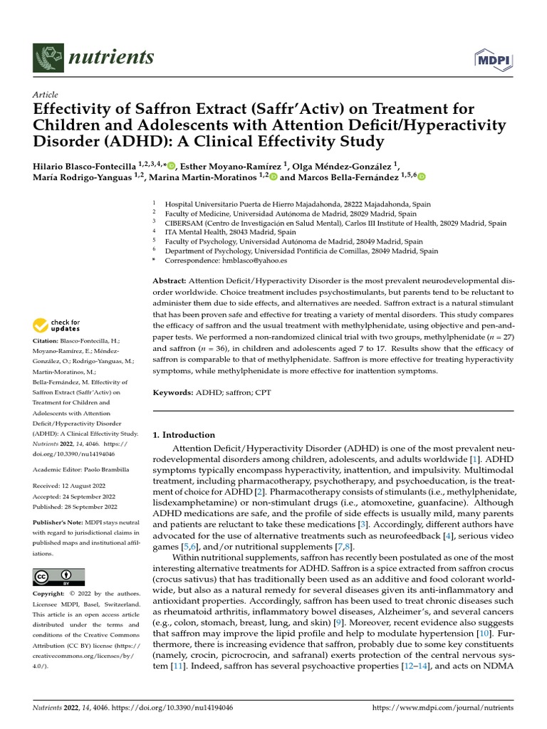 BlascoFontecilla Et Al. 2022 Effectivity of Saffron Extract (Saffr