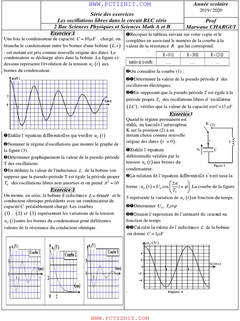 Exercices sur le circuit RLC série | PDF | Condensateur | Tension ...