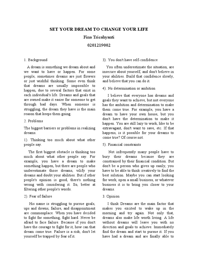 Set Your Dream To Change Your Life | PDF | Psychological Concepts ...