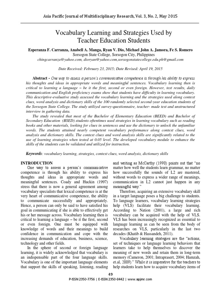 Vocabulary Strategies for Teacher Education | PDF | Vocabulary ...