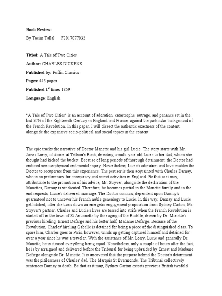 Book Review (A Tale of Two Cities) | PDF | A Tale Of Two Cities