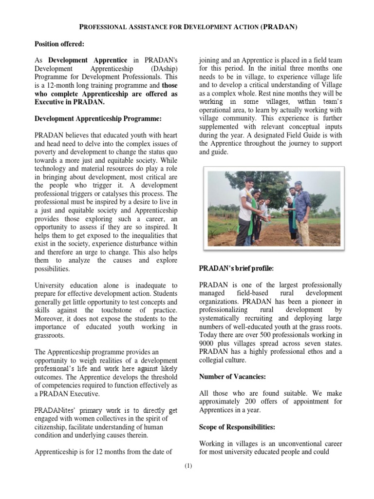 PRADAN Development Apprenticeship Details | PDF | Academic Degree ...