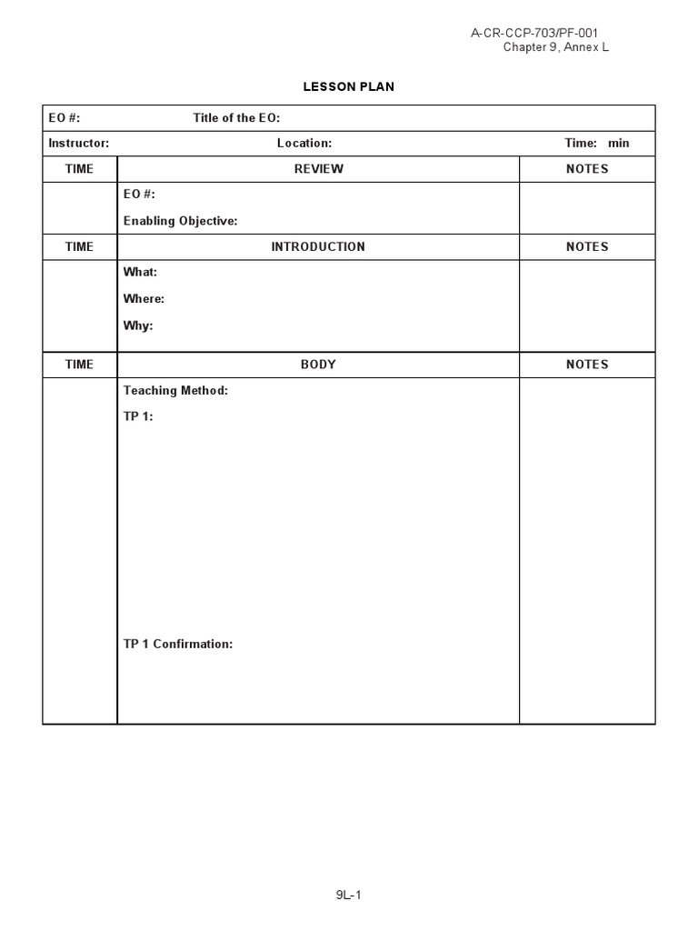 Lesson Plan Checklist: Teaching Cadets Effective Instructional