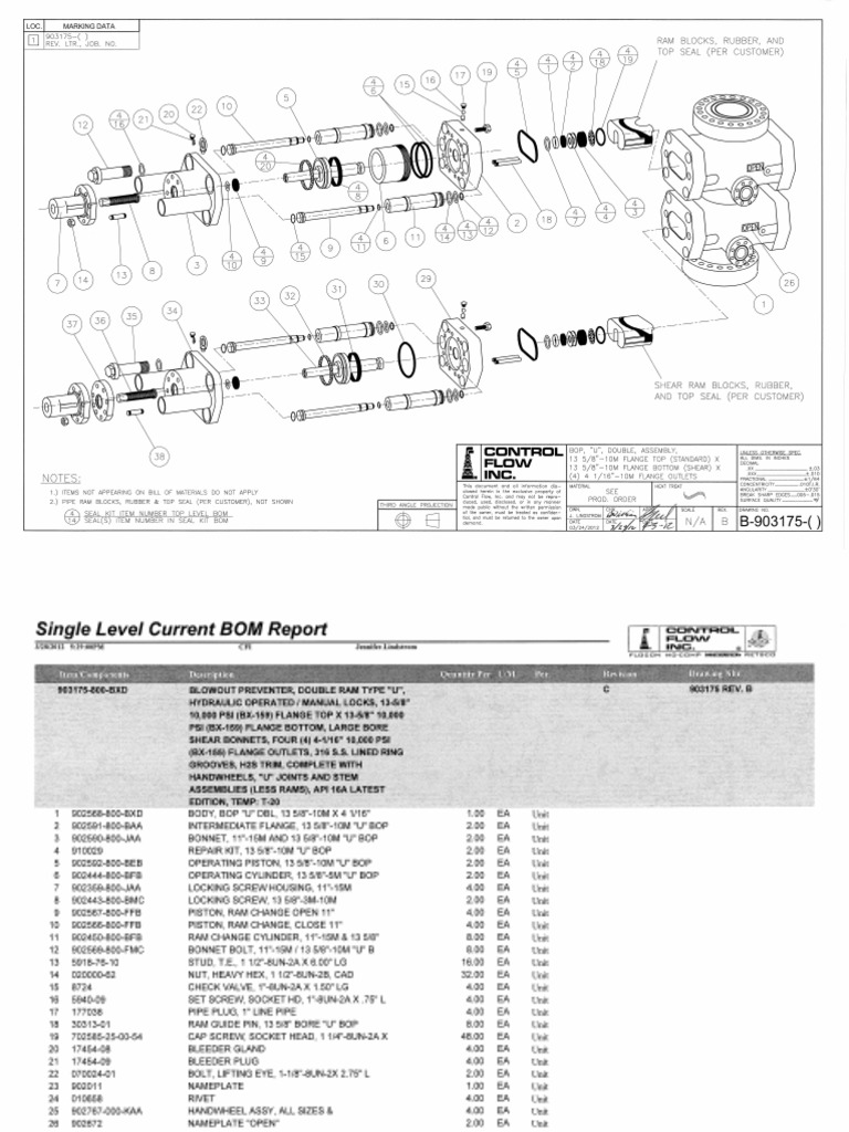 13.625 X 10 M Double Ram BOP Parts Manual | PDF