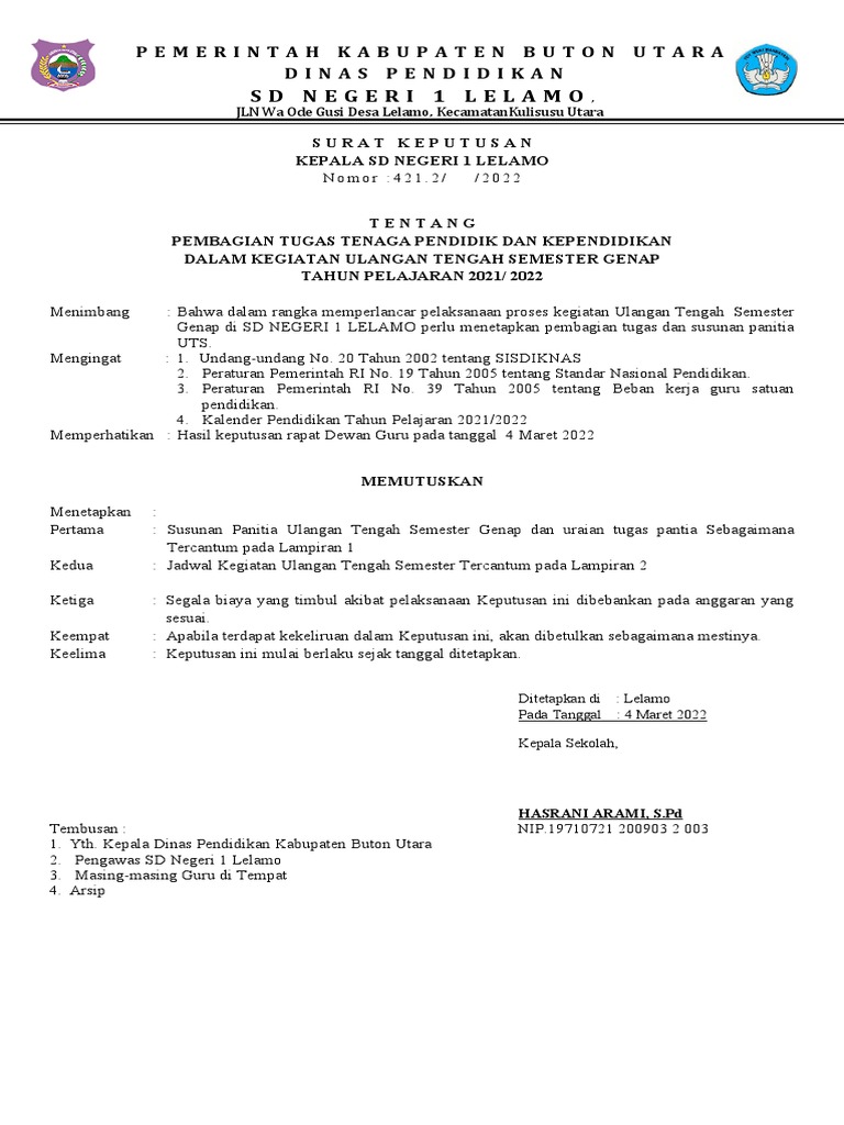 Contoh SK Panitia Ulangan Tengah Semester BARU PDF