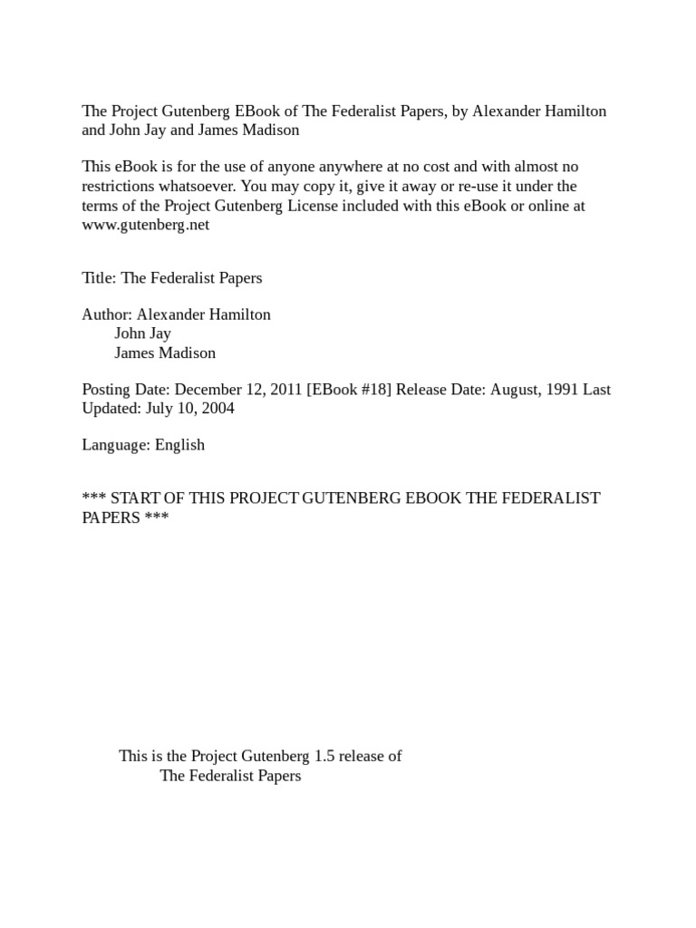 The Federalist Papers by Alexander Hamilton John Jay and James Madison