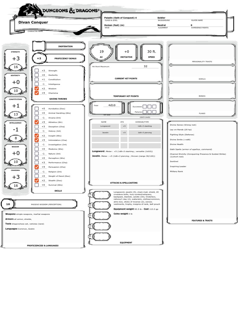 Character Sheet Dungeons Dragons D D 5 PDF Dungeons Dragons