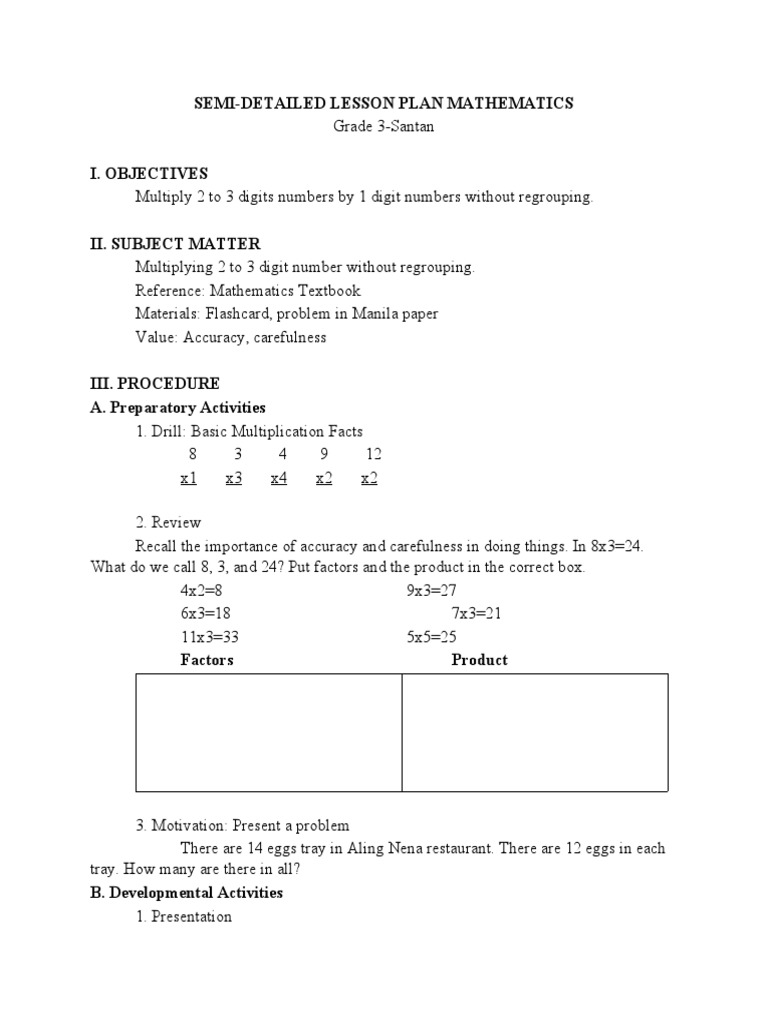 Grade 3 Multiplication Lesson Plan | PDF | Mathematics