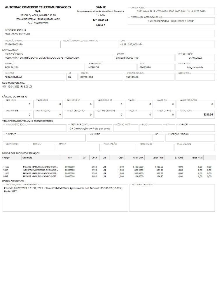 Nota Fiscal Rastreador | PDF