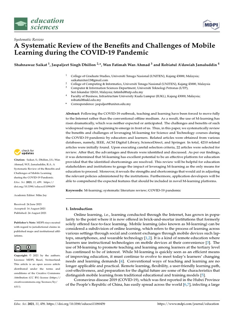 A Systematic Review of The Benefits and Challenges of Mobile Learning ...