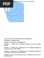 Lista de Exerccios de Geometria I Monitoria