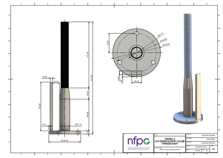 Federal 2 Cap Feeder Support Column Threaded Shaft Drawing | PDF
