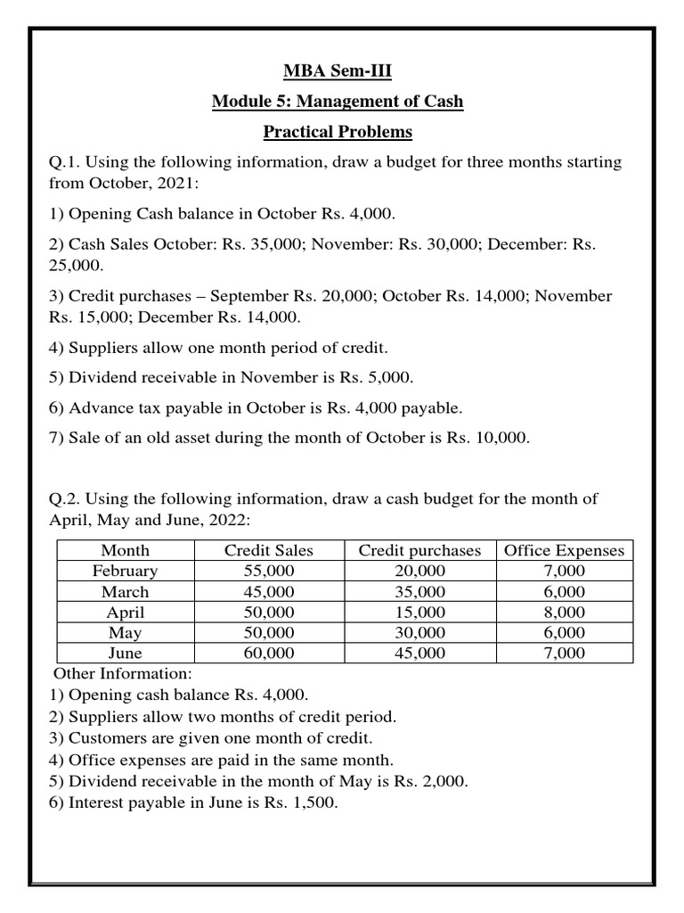 Cash Budget Preparation Exercises | PDF | Debt | Credit