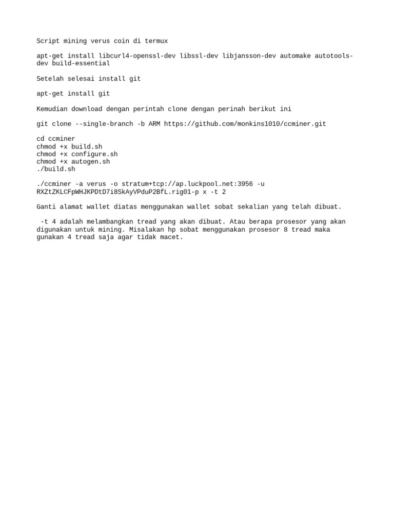 Script Mining Verus Coin Di Termux | PDF | Komputer