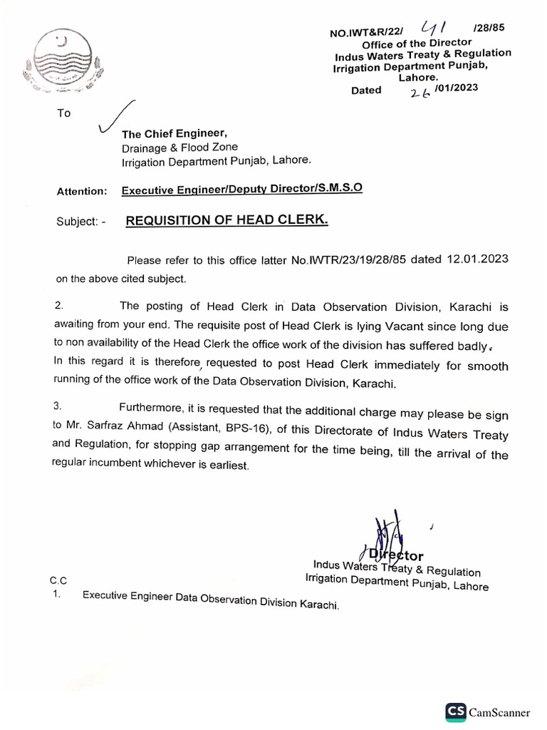 Posting of Head Clerk DOD PDF