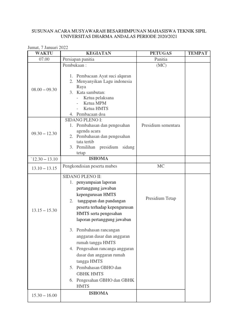 Agenda Mubes HMTS UNIDHA 2022 | PDF