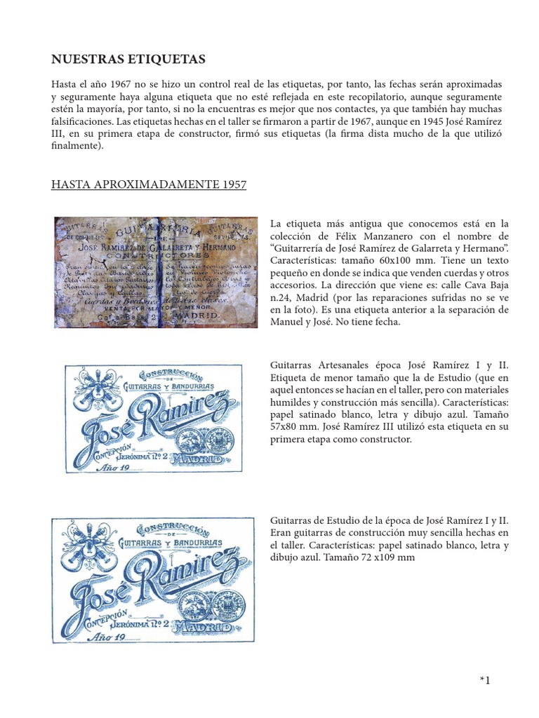 Guitarras Ramirez Nuestras Etiquetas | PDF | Guitarras | Color