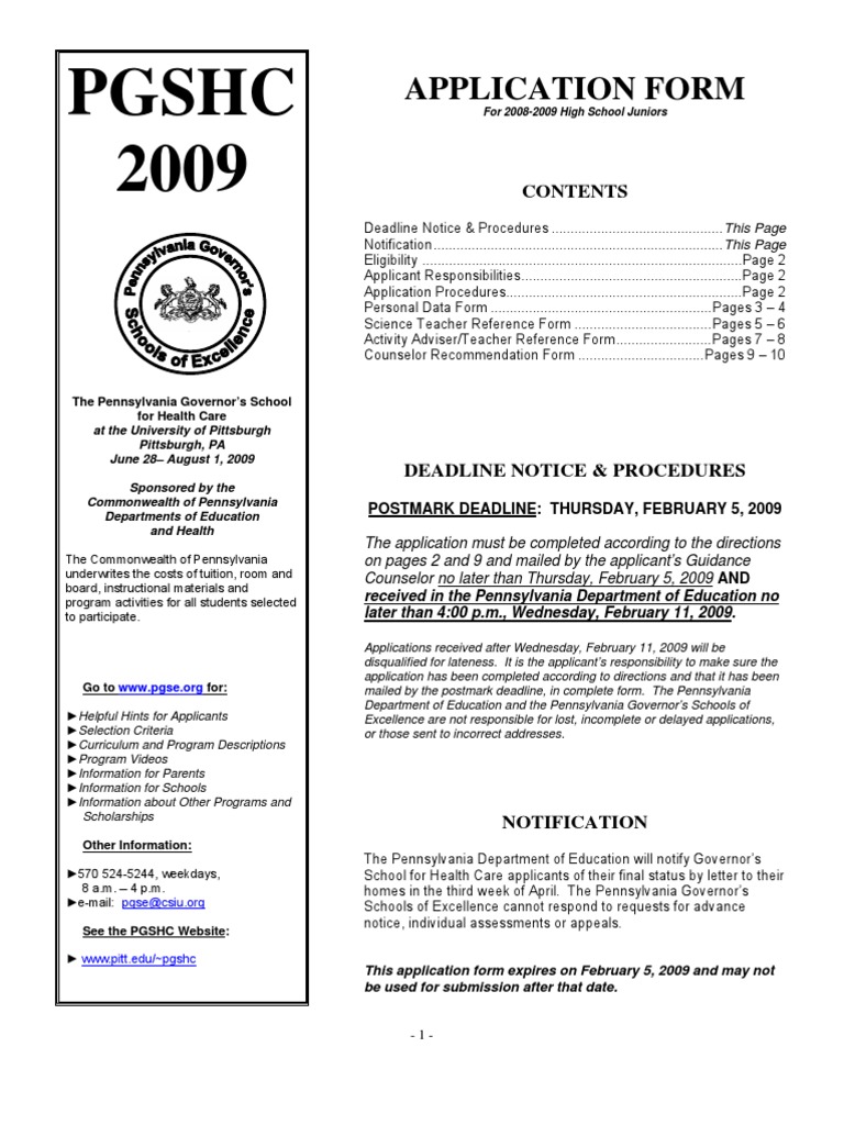 PGSHC 2009 Application Guidelines | PDF