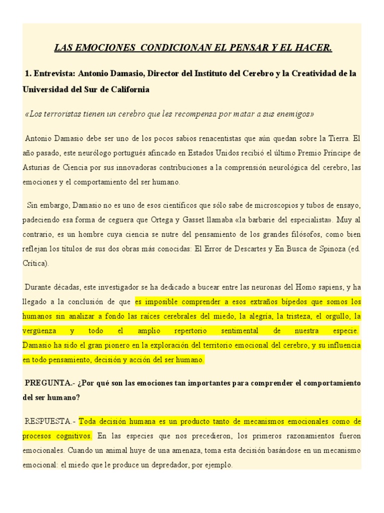 Emociones y Comportamiento Humano | PDF | Las emociones | René Descartes