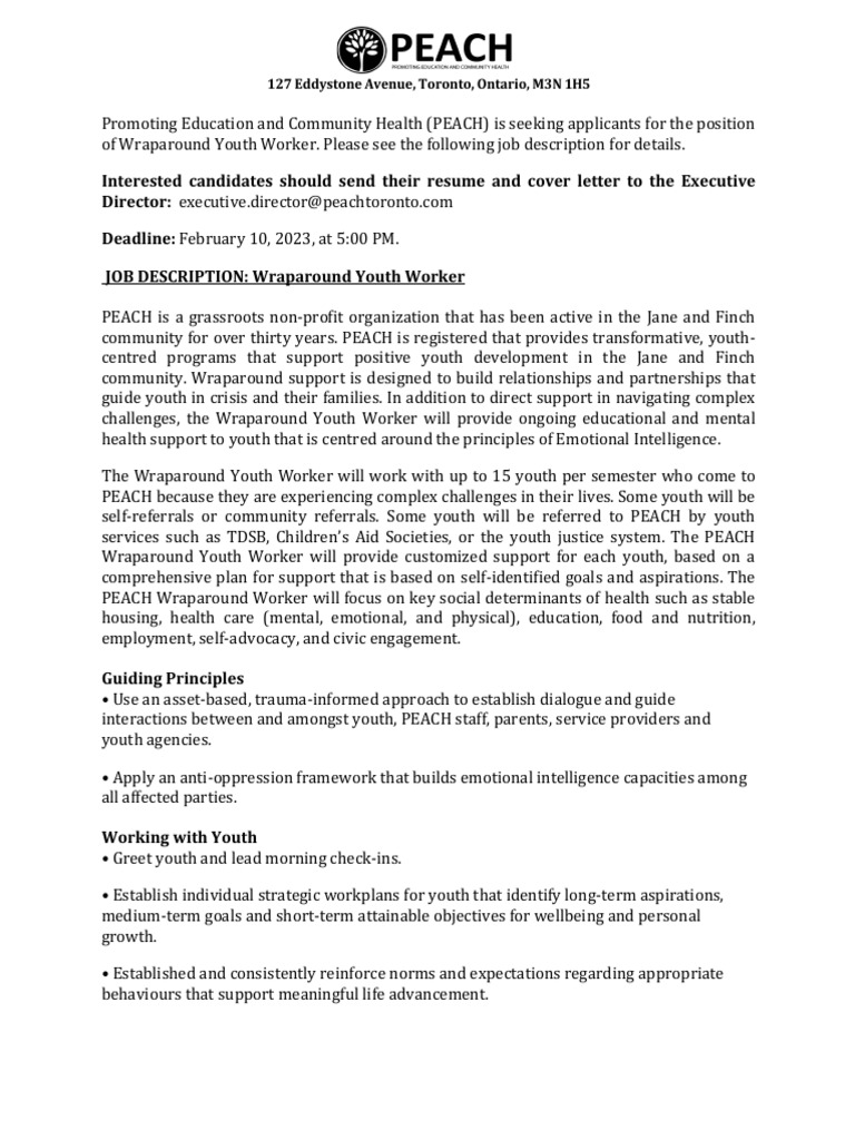 Wraparound Job Description Promoting Education and Community Health