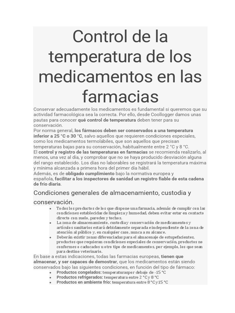 Control de La Temperatura de Los Medicamentos en Las Farmacias | PDF ...