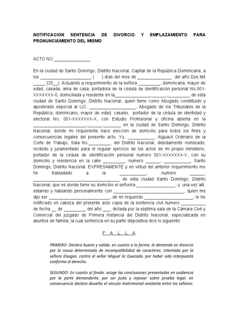 Modelo-Notificacion Sentencia Divorcio | PDF | Sentencia (ley) | Divorcio