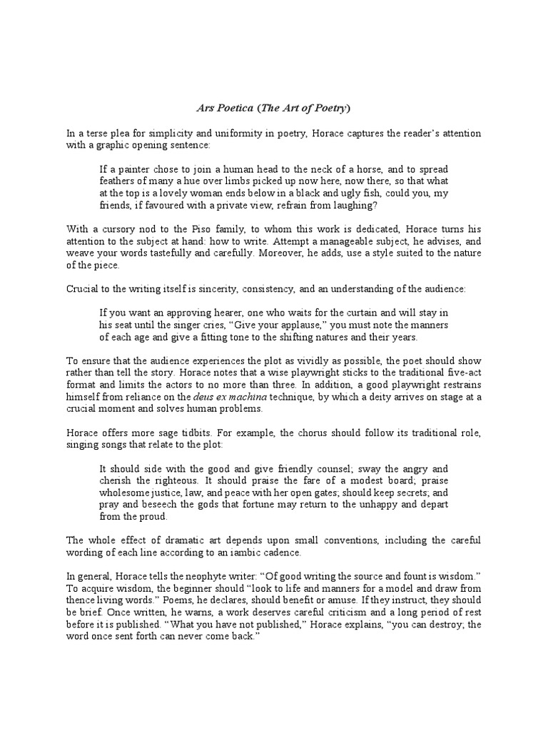 Horace Art Poetry Summary PDF Horace