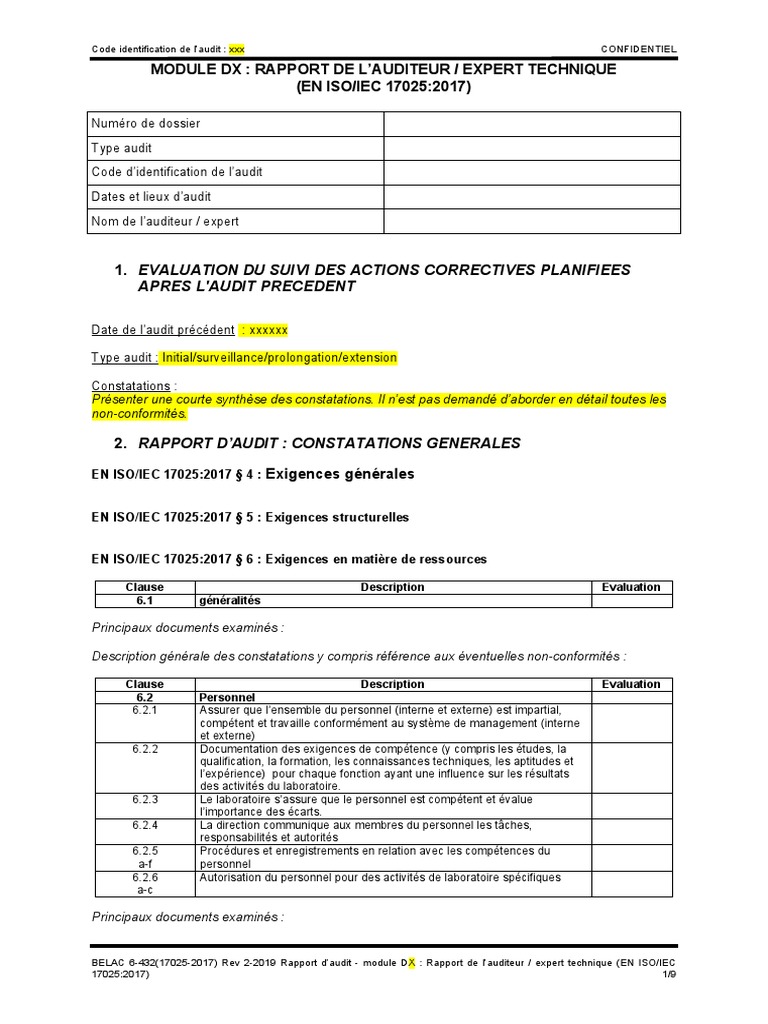 Rapport d'Audit ISO/IEC 17025:2017 | PDF | Audit | Calibrage