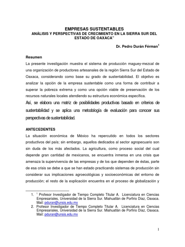 Empresas Sustentables en Oaxaca: Análisis | PDF | Sustentabilidad ...