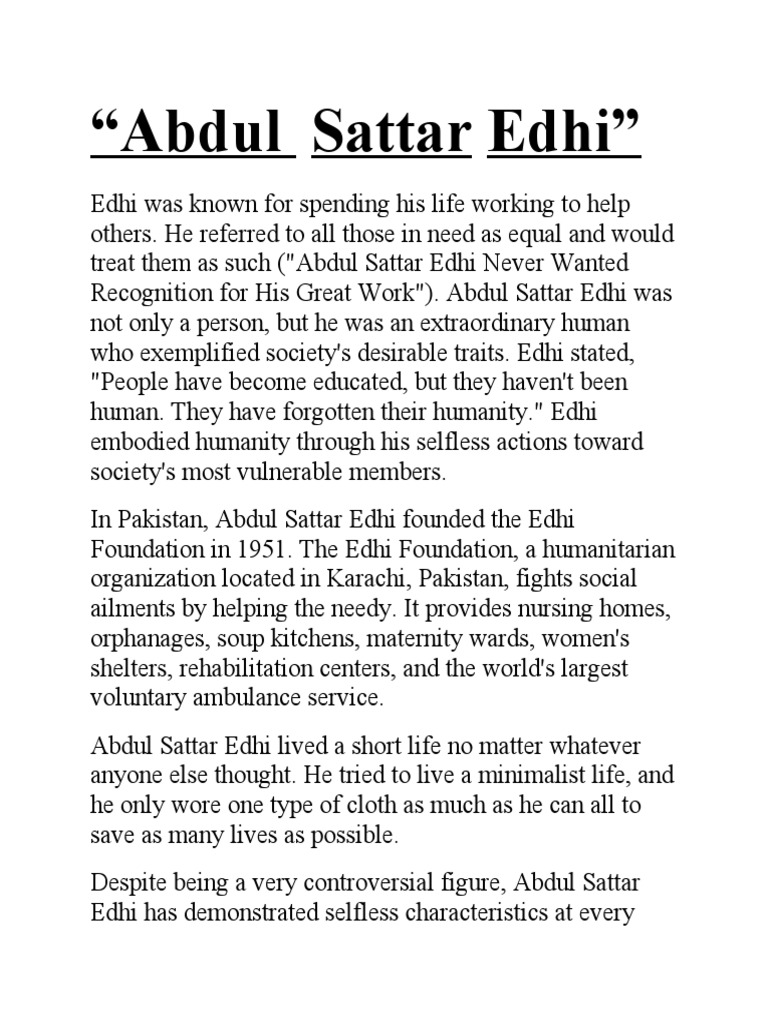 Eassy On Abdul Satar Edhi | PDF