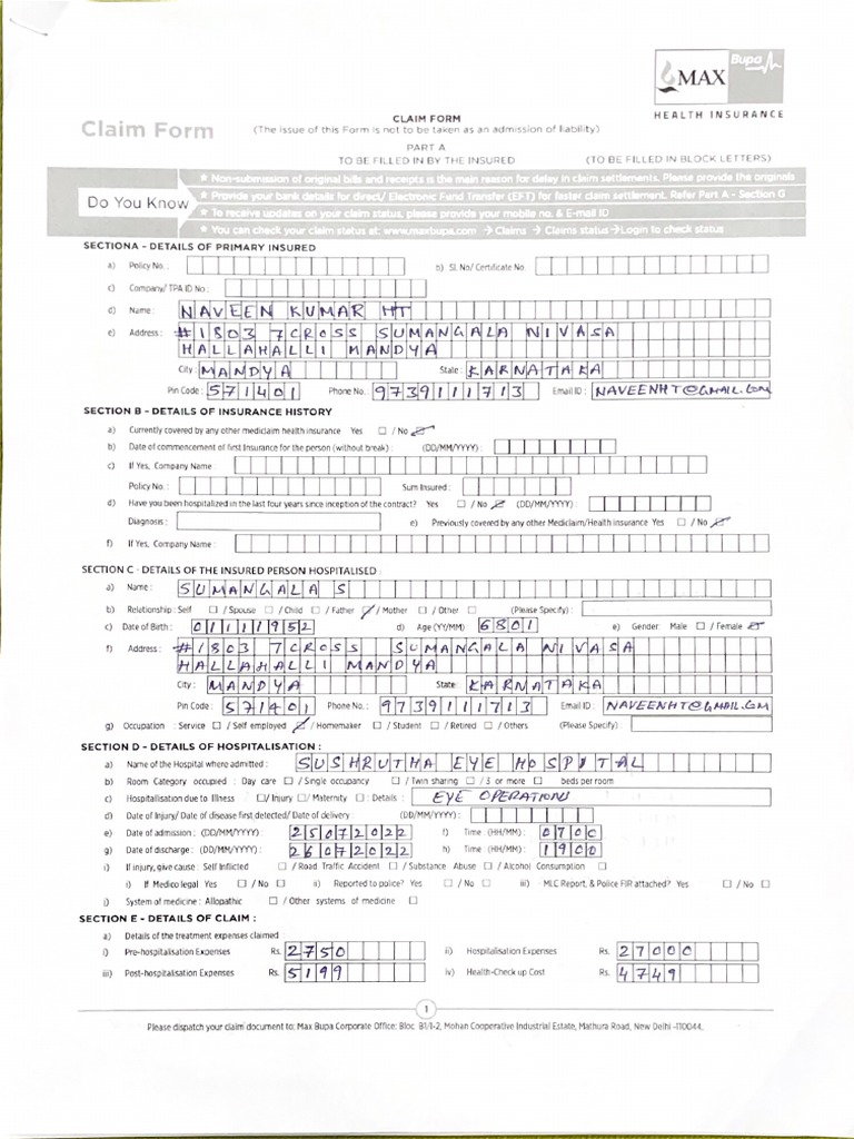 Claim Form Part A And B