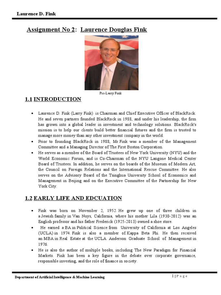 Case Study On Larry Fink | PDF | Economies | Investing