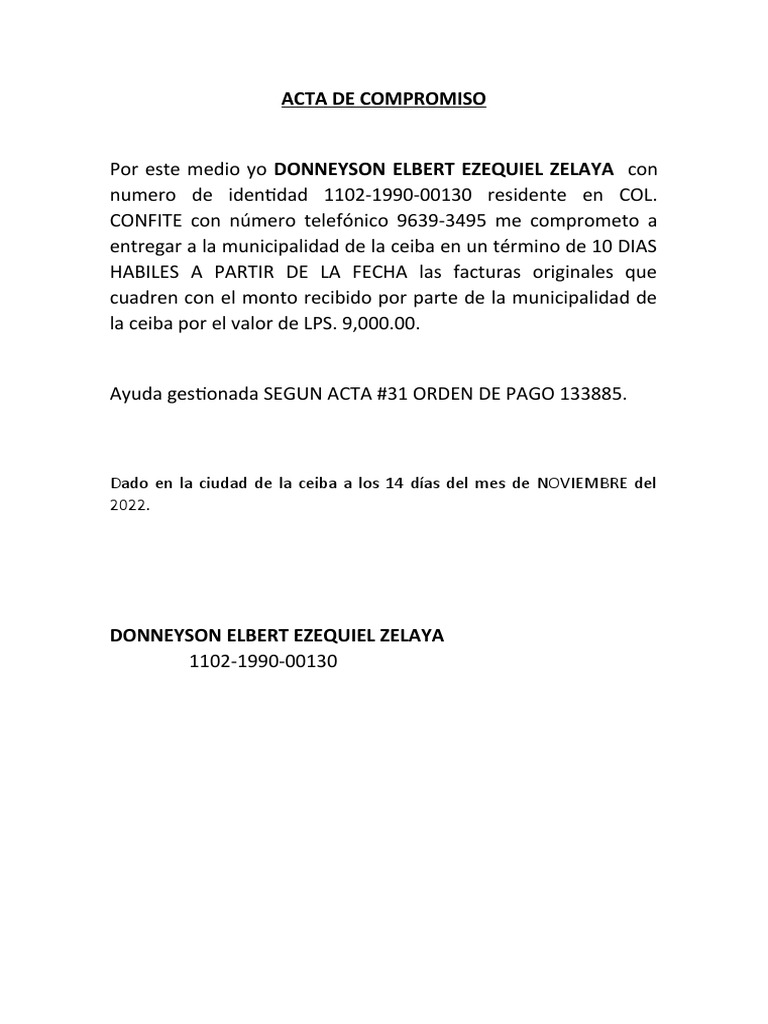 Acta de Compromiso Donneyson Elbert Ezequiel Zelaya PDF