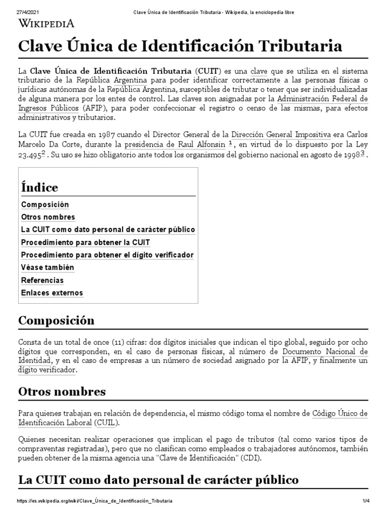 Clave Única de Identificación Tributaria - Wikipedia | PDF | Wikipedia