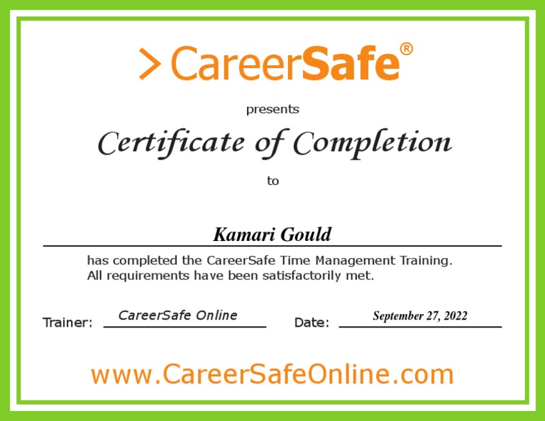 Certificate of Completion Careersafe PDF