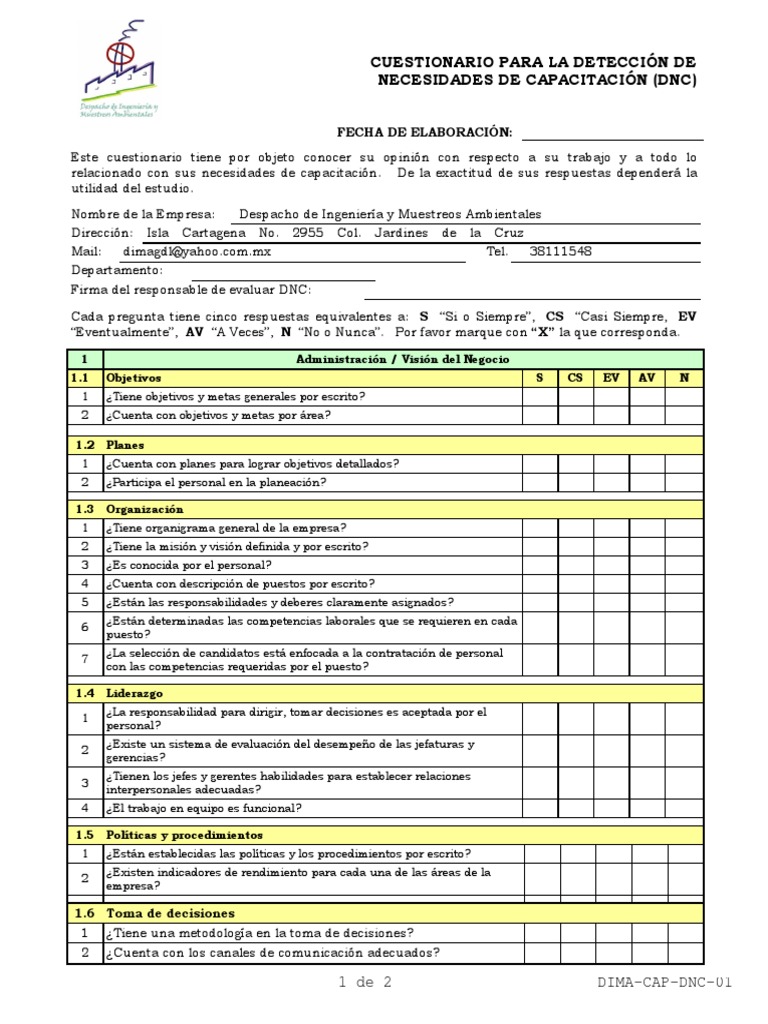 Cuestionario DNC | PDF | Calidad (comercial) | Toma de decisiones