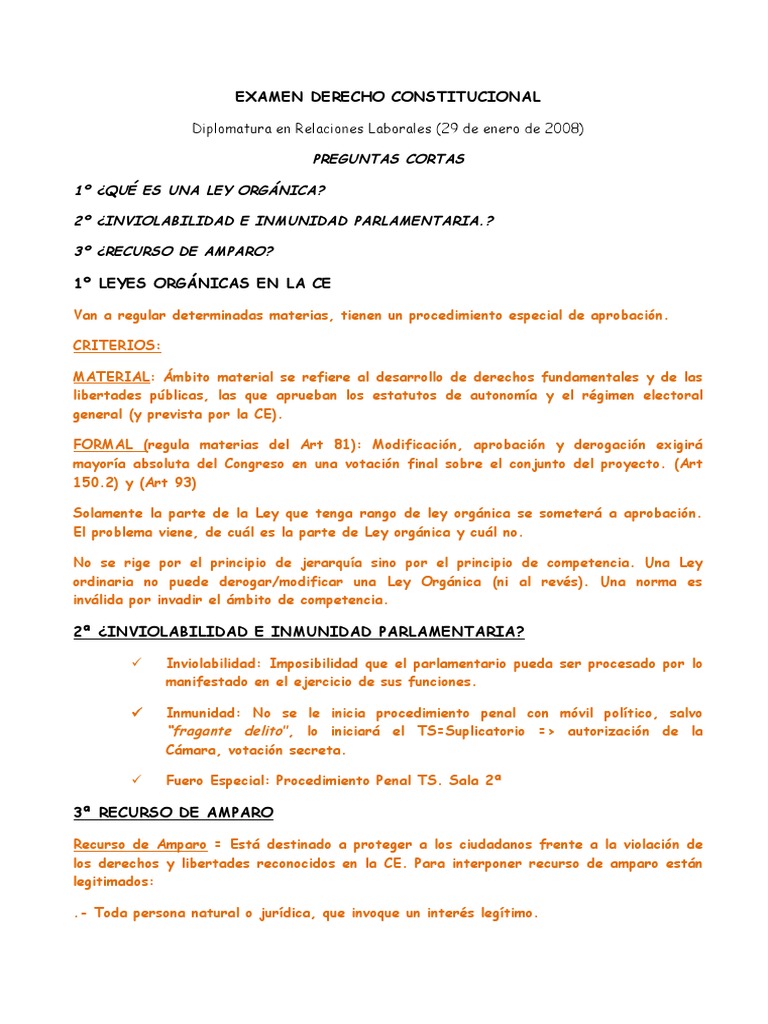 Examen de Derecho Constitucional | PDF | Derecho Constitucional ...