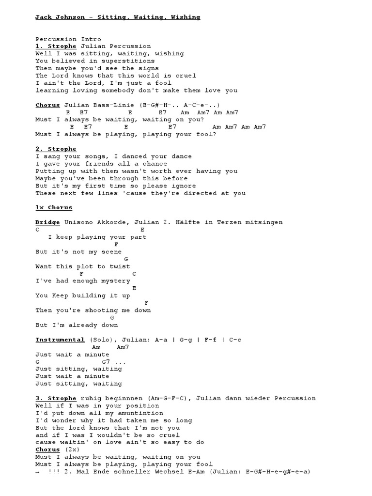 Jack Johnson Sitting, Waiting, Wishing PDF