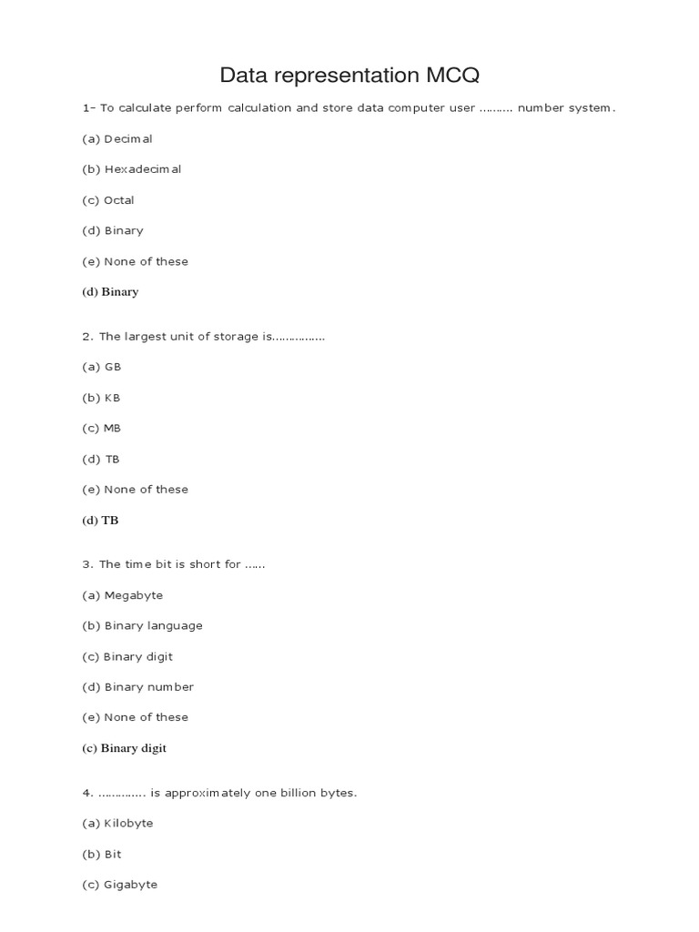 Computation and data representation mcq pdf byte bit